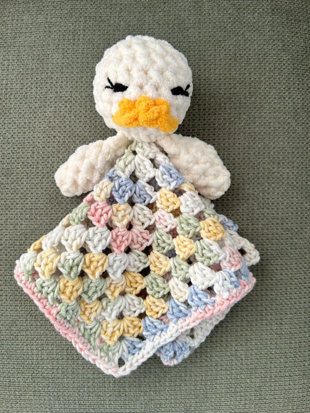 Handmade crochet goose duck granny square blanket baby lovey